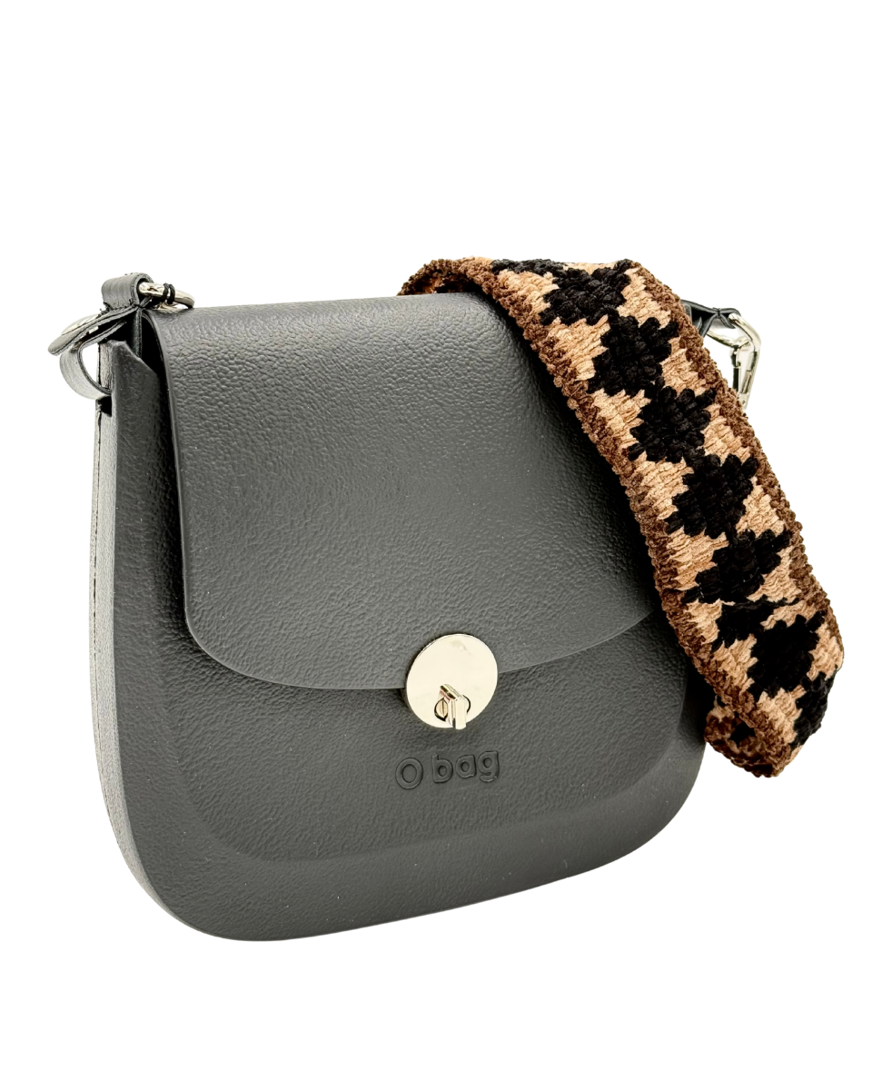 O bag Chase – Crossbody Bag with Houndstooth Strap, sleek gray, stylish women's fashion bag, premium designer accessory.