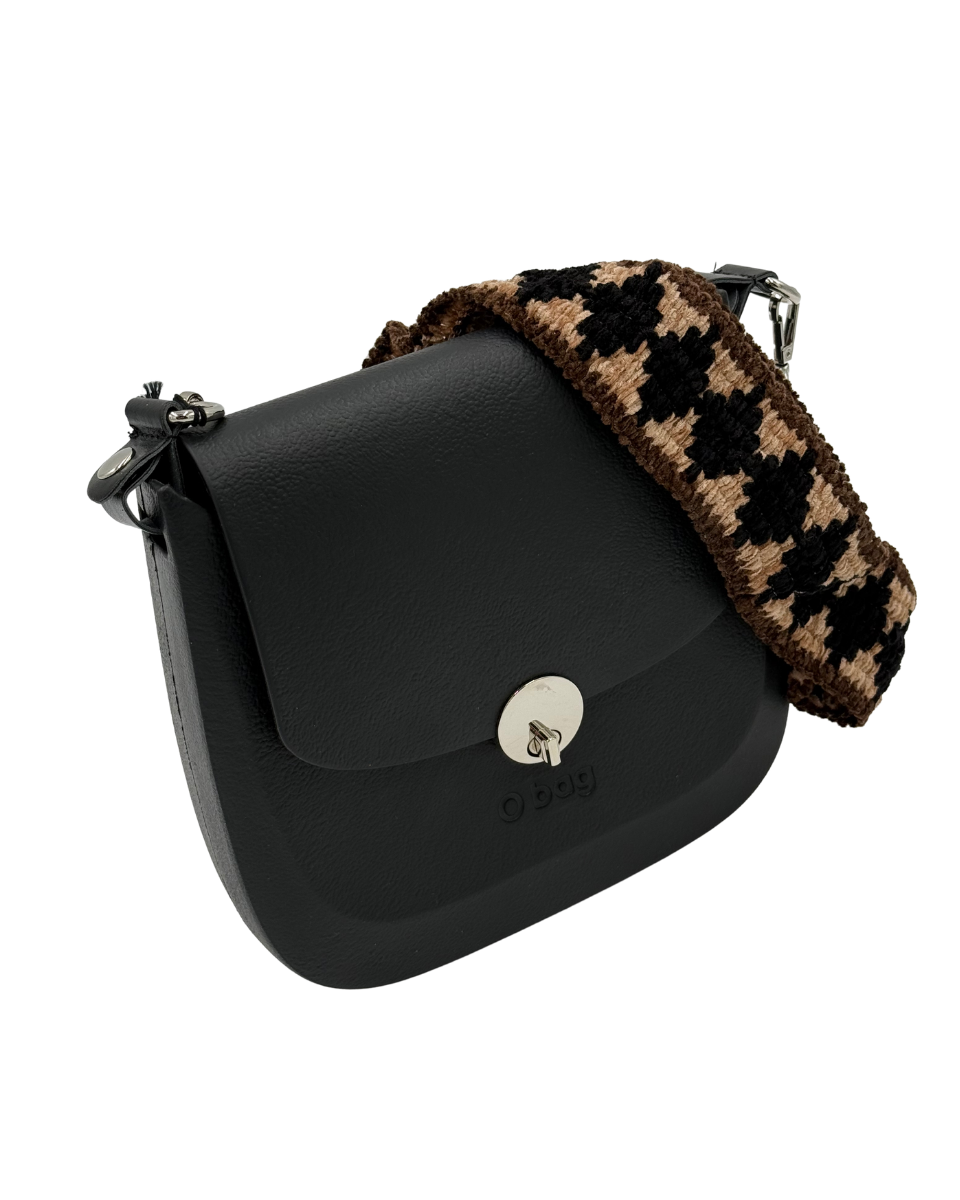 O bag Chase – Crossbody Bag with Houndstooth Strap in black, stylish women's fashion for all occasions.