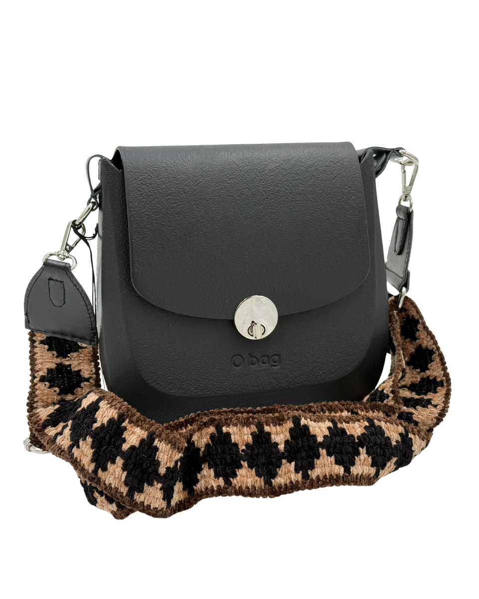 O bag Chase – Crossbody Bag with Houndstooth Strap in black, stylish women's fashion accessory for designer clothing.
