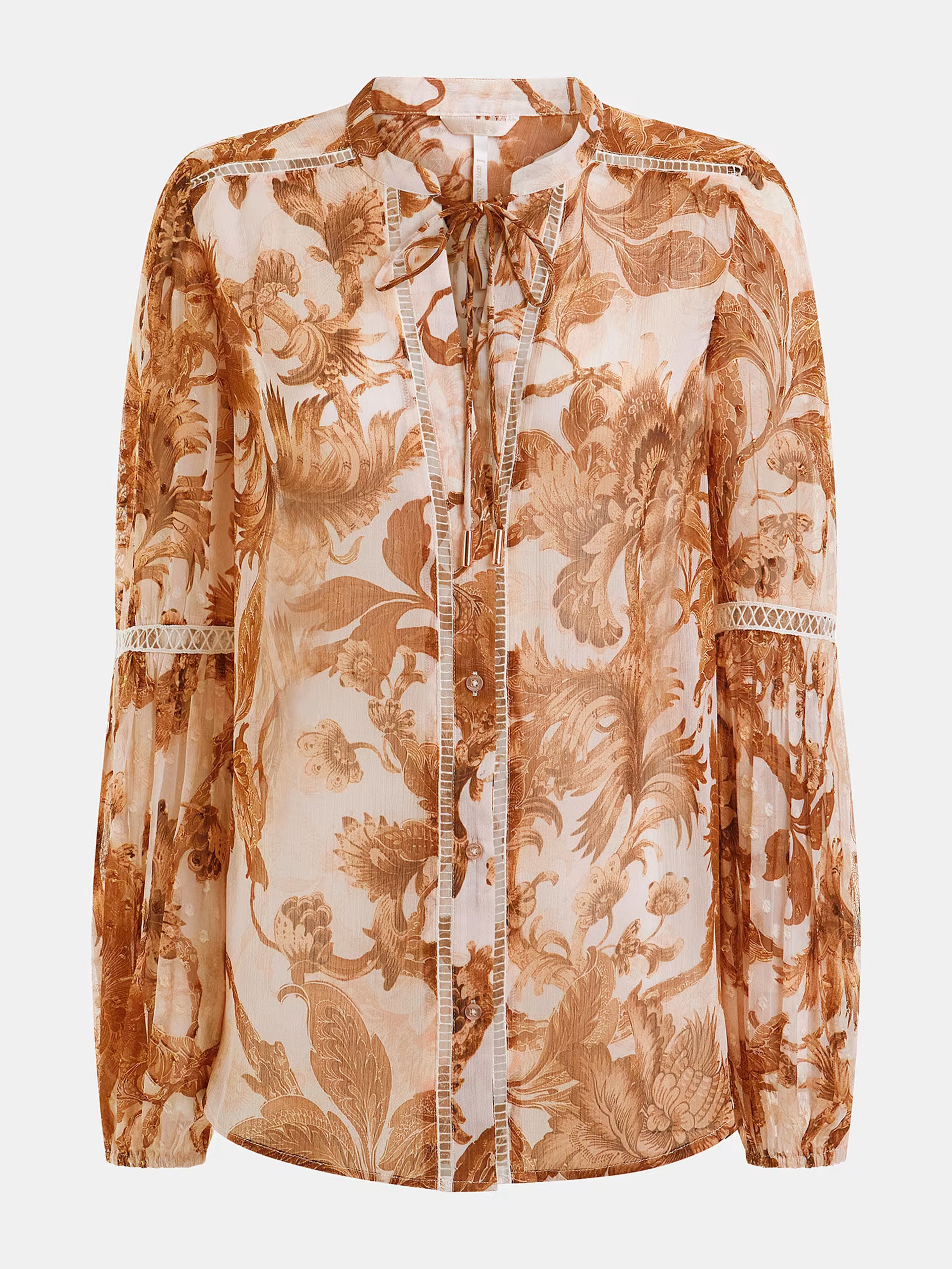 Guess Tunic Long-Sleeve with V Neckline Floral – Beige