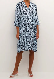 Kaffe KAisolde Floral Midi Dress – Ice Blue and Navy
