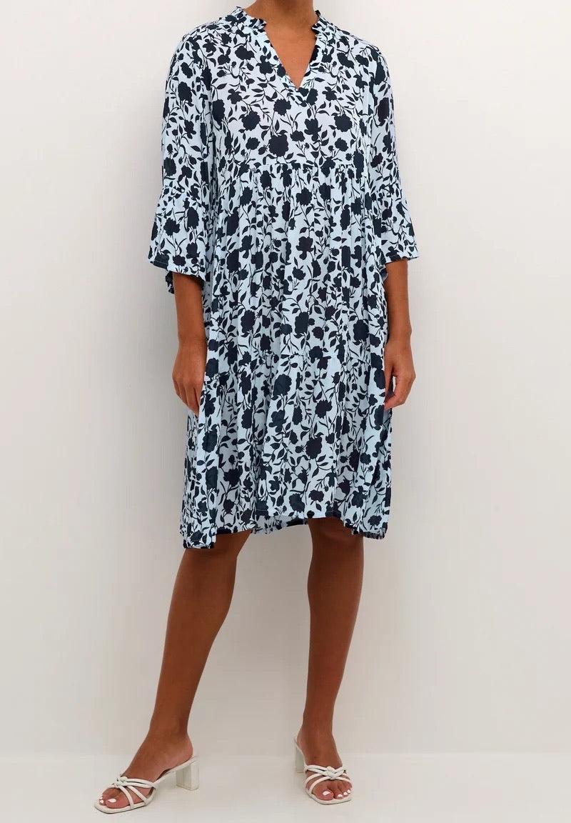 Kaffe KAisolde Floral Midi Dress – Ice Blue and Navy