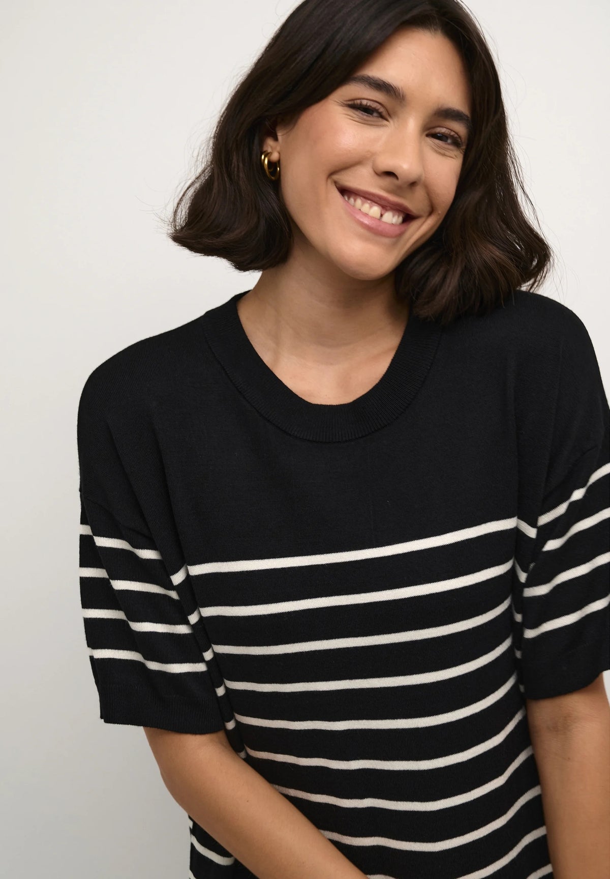 Kaffe Kalizza Striped Knit Mini Dress – Black and White