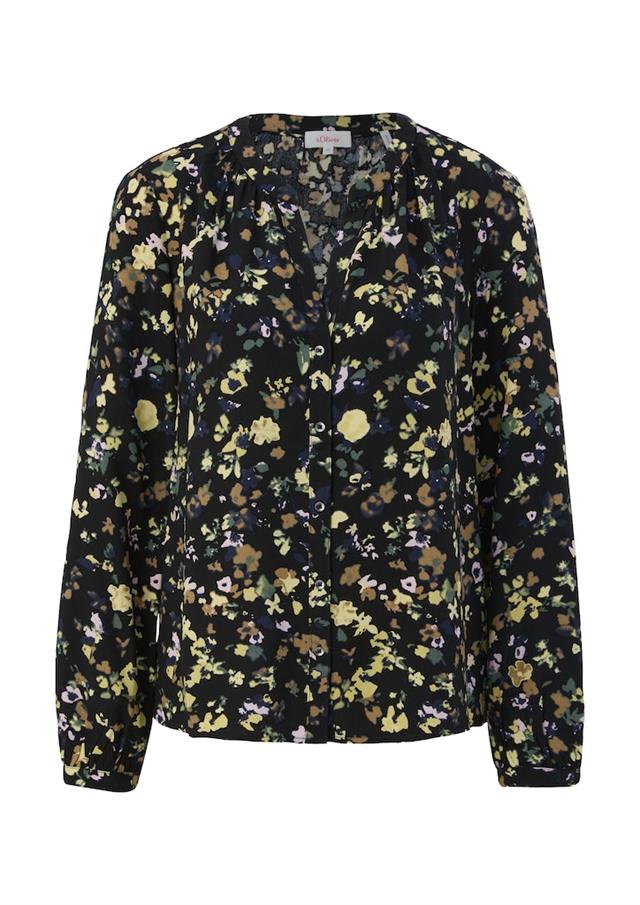 s.Oliver Ditsy Floral Print Blouse – Black with Cream & Green