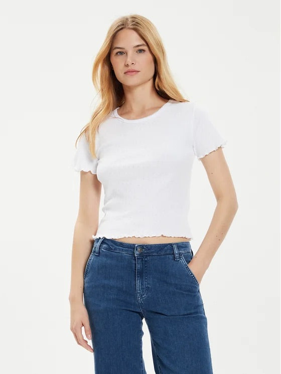 Brave Soul Eyelet Trim Crop Top – White