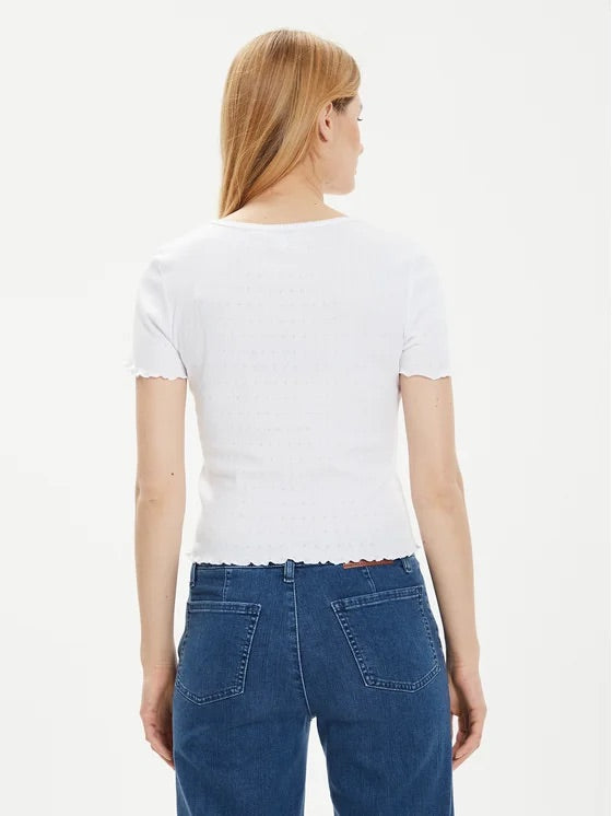 Brave Soul Eyelet Trim Crop Top – White