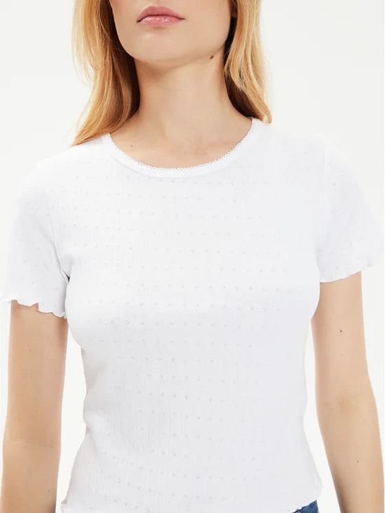 Brave Soul Eyelet Trim Crop Top – White