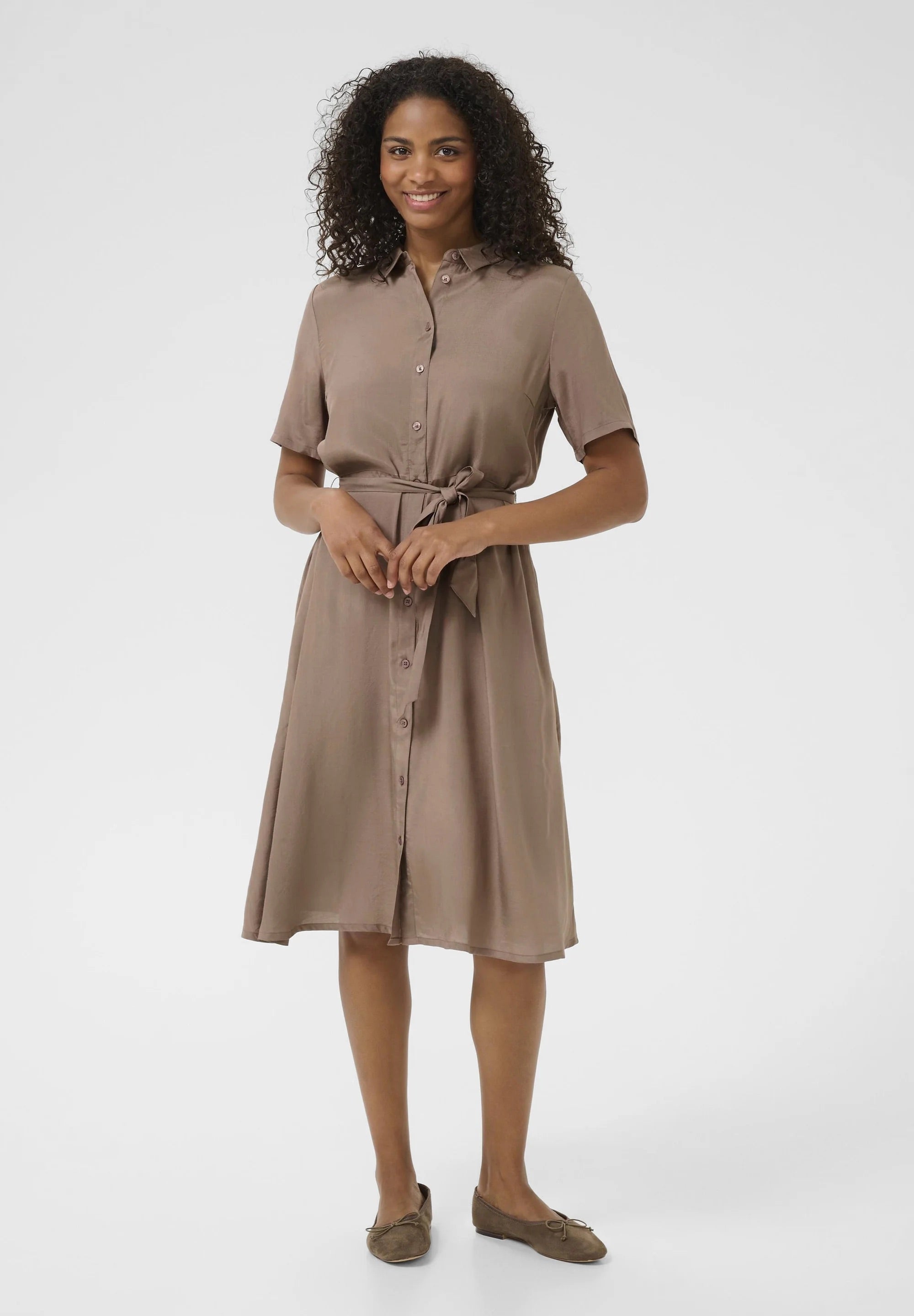Kaffe KAemine Satin Shirt Dress – Mocha Brown