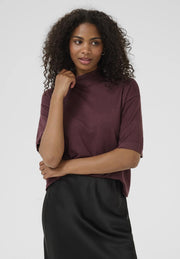 Kaffe Kalizza Cropped Mock-Neck Top – Bordeaux