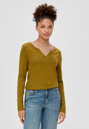 QS by s.Oliver Long-Sleeve Top with Tunic Neckline – Guacamole