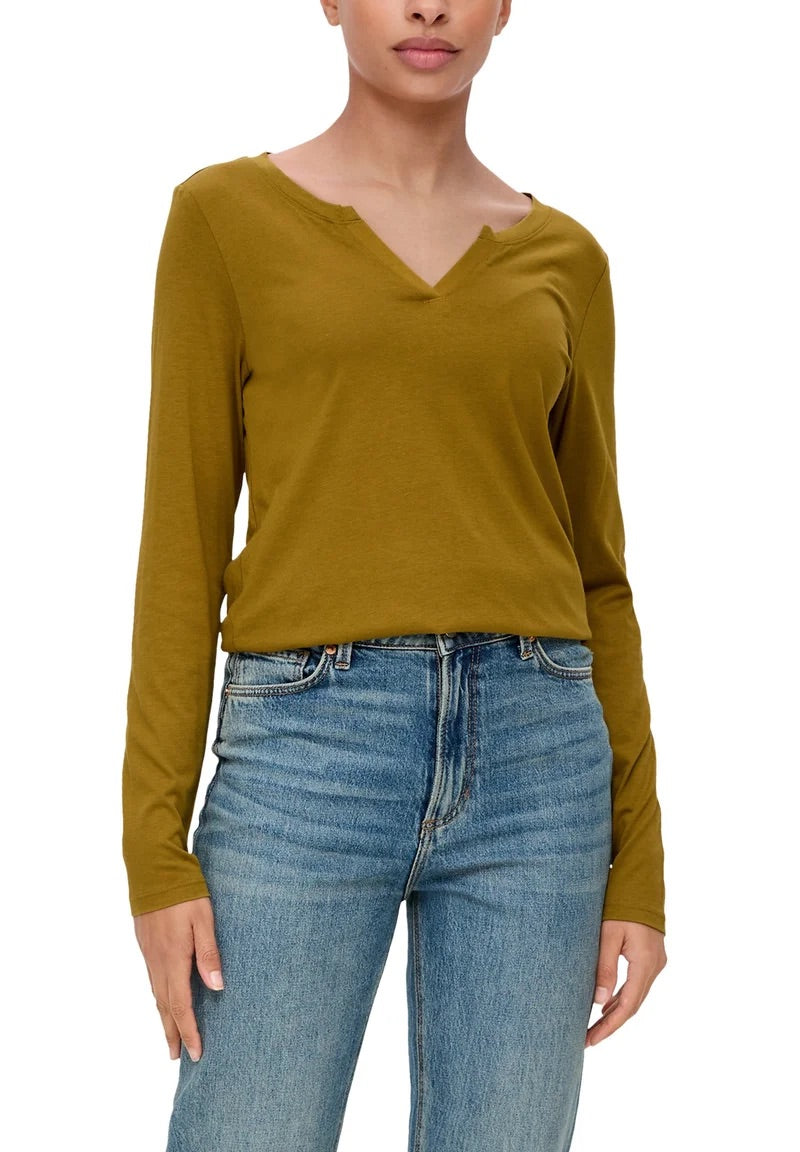 QS by s.Oliver Long-Sleeve Top with Tunic Neckline – Guacamole