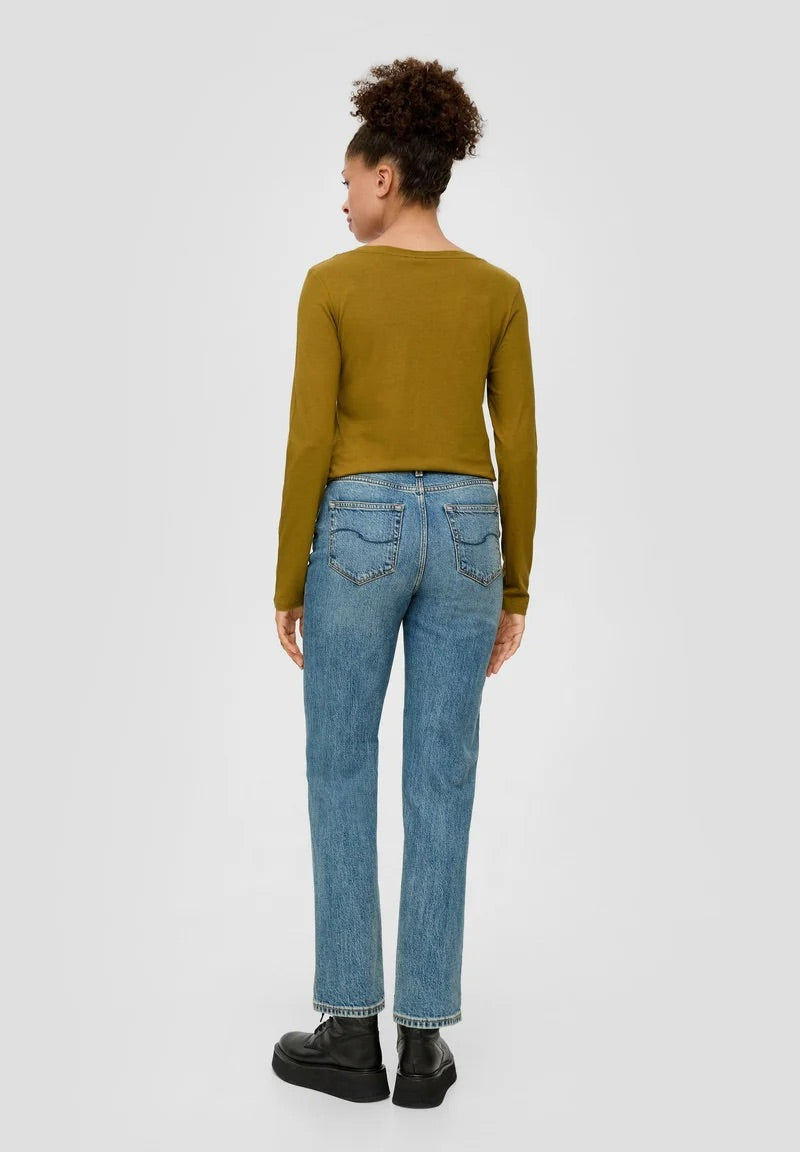 QS by s.Oliver Long-Sleeve Top with Tunic Neckline – Guacamole