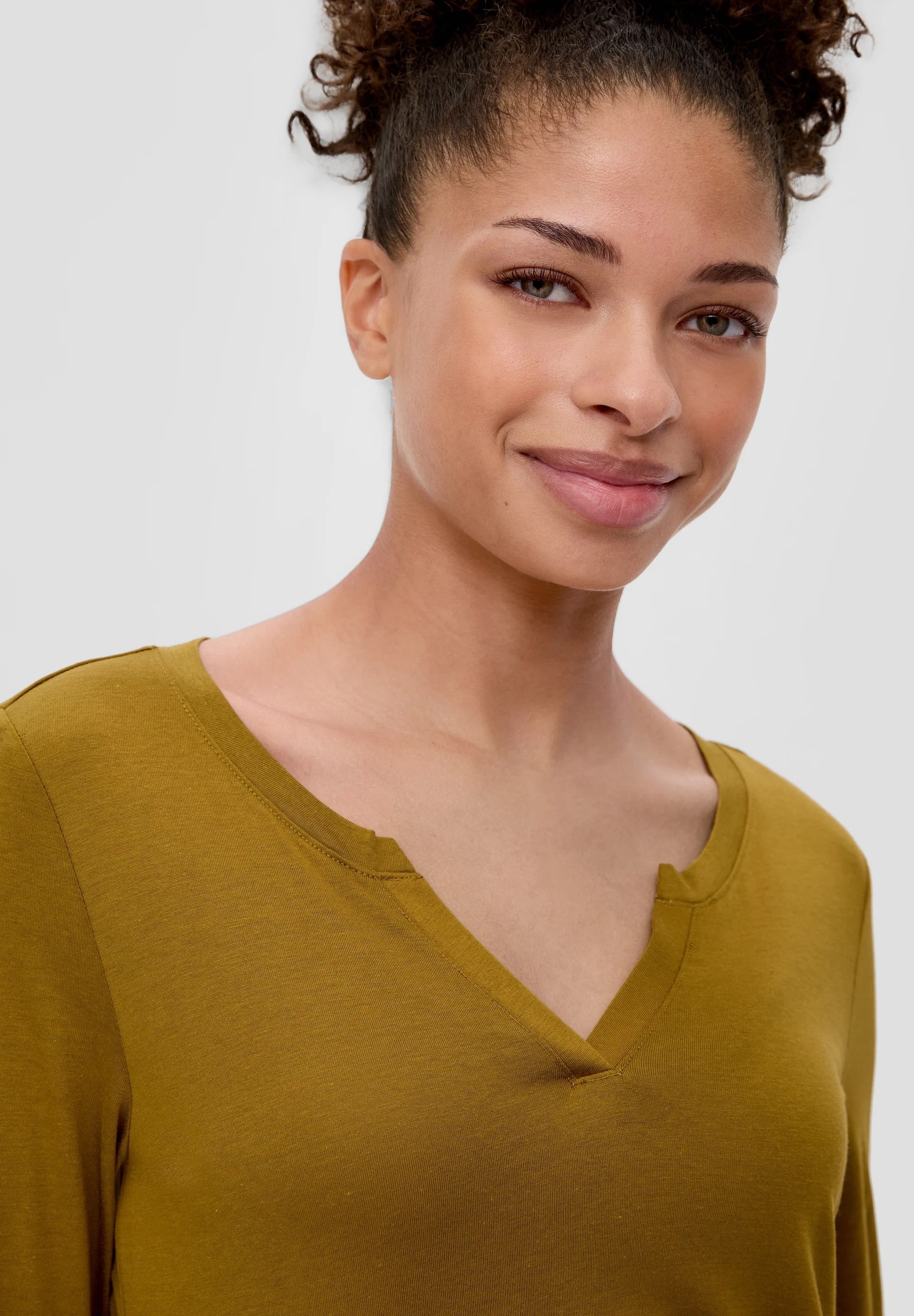 QS by s.Oliver Long-Sleeve Top with Tunic Neckline – Guacamole
