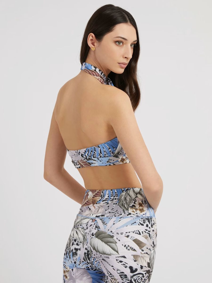 Guess Carlene Tropical-Print Sports Bra Top – Blue