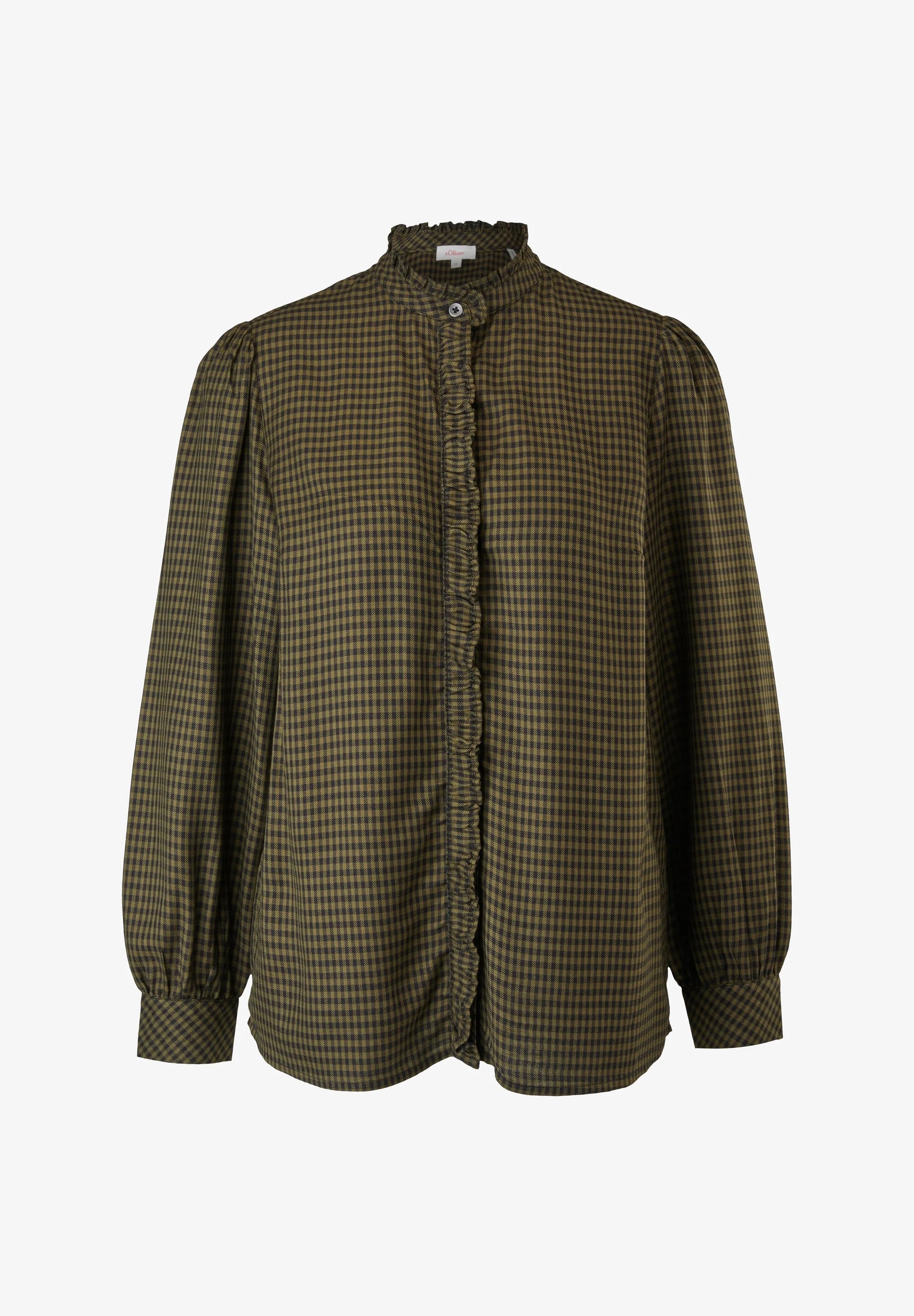 s.Oliver Gingham Check Blouse with Ruffle Collar – Evergreen