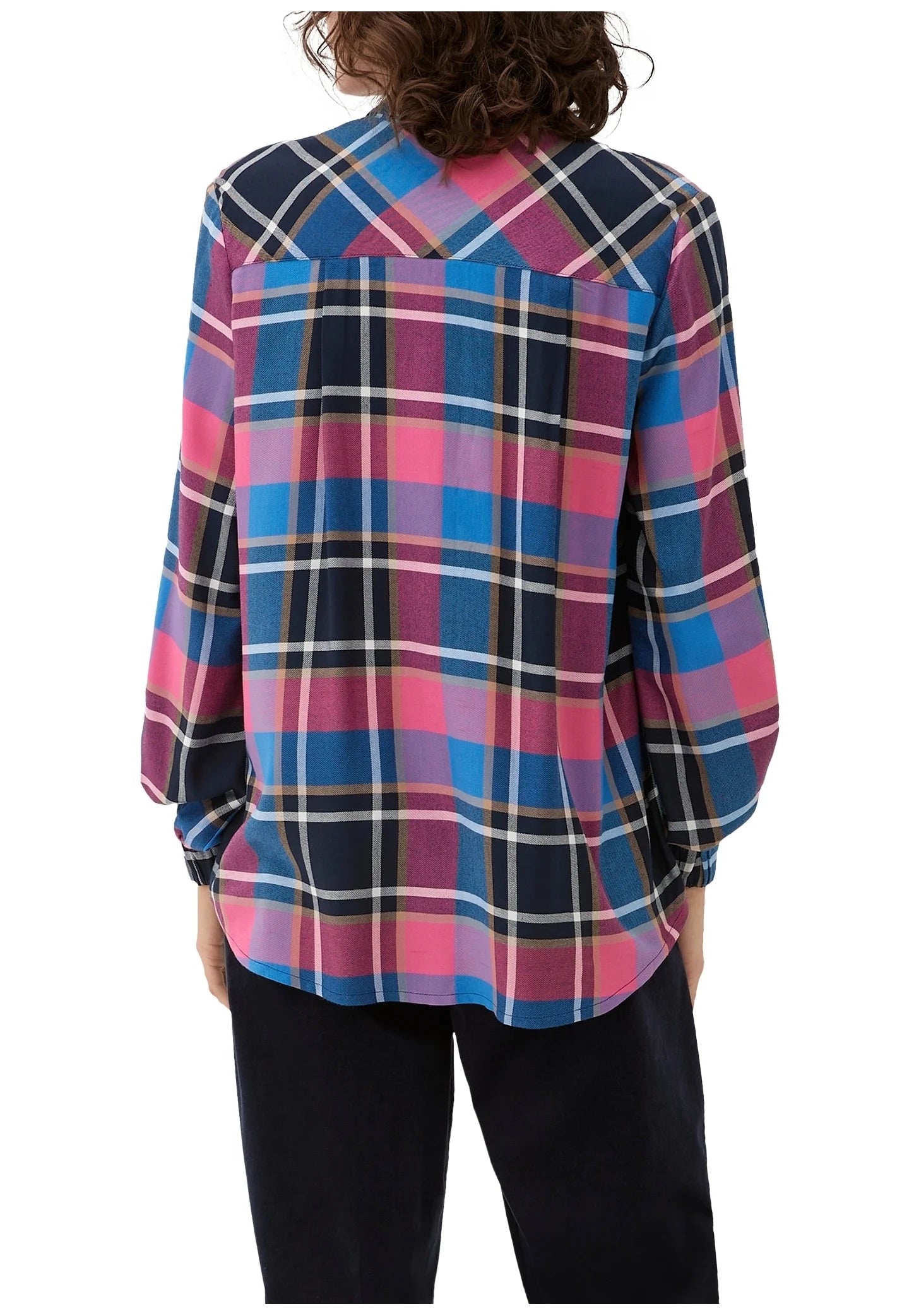 s.Oliver Oversized Plaid Shirt – Navy Blue, Pink & Purple