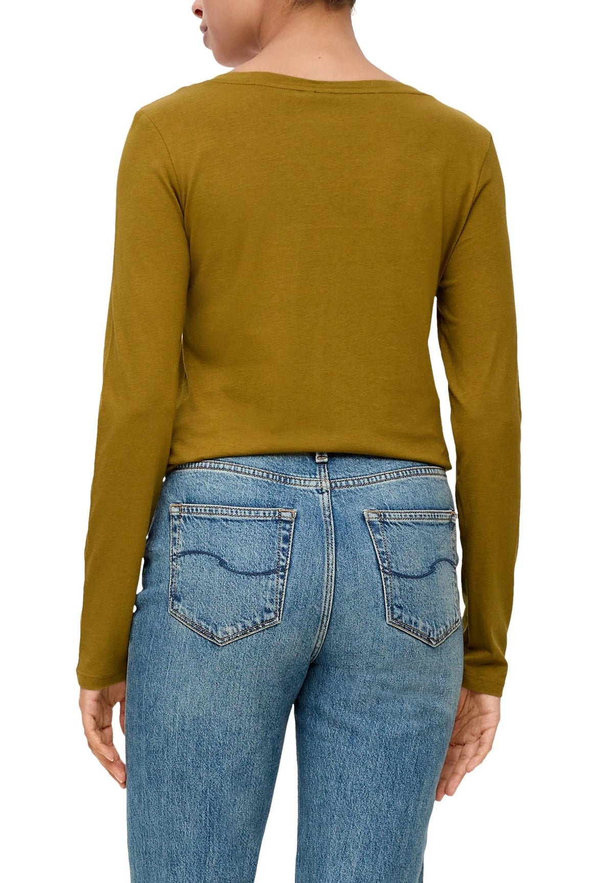 QS by s.Oliver Long-Sleeve Top with Tunic Neckline – Guacamole