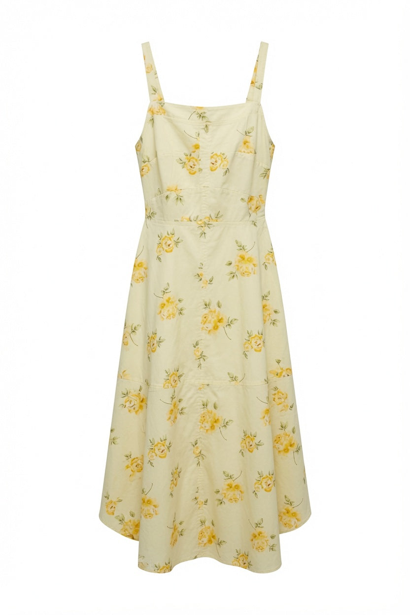 Neo Noir Cassandra Dress – Yellow Floral Print | Women's Midi Sun Dress