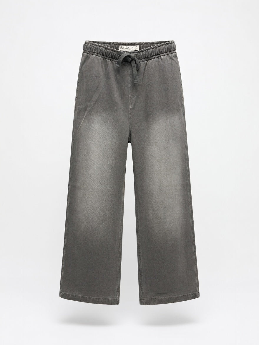PULZ Jeans Wide-Leg Drawstring Jeans – Faded Grey