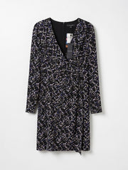 Comma Abstract Splatter Print V-Neck Dress – Black