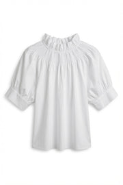 Feminin Flora Ruffle-Neck Blouse – White