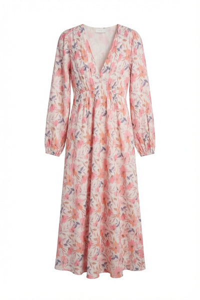 Neo Noir Floral Chiffon Dress – Blush Pink