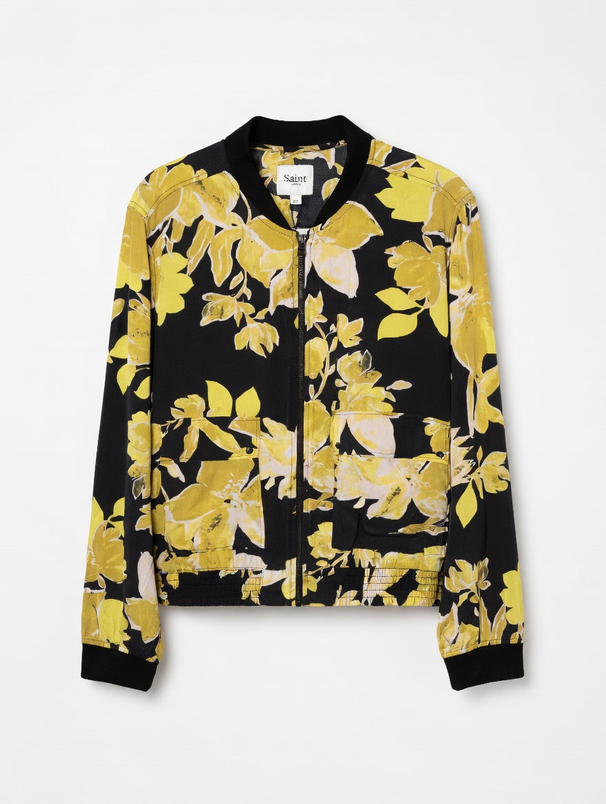 Saint Tropez Grace Floral Bomber Jacket – Black and Yellow