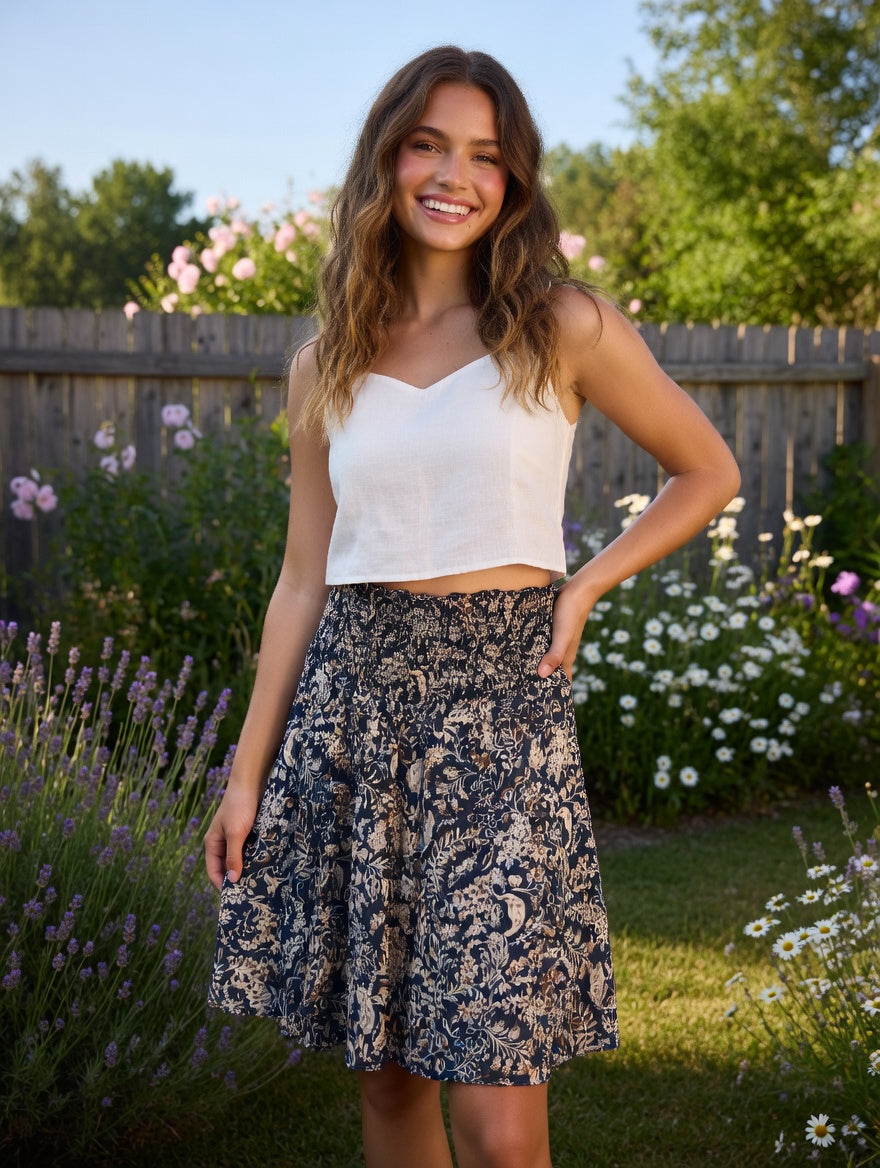 Part Two Arianna Paisley Midi Skirt – Navy