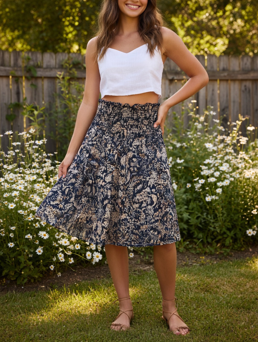 Part Two Arianna Paisley Midi Skirt – Navy