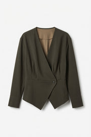 Neo Noir Asymmetric Wrap Blazer – Olive Green