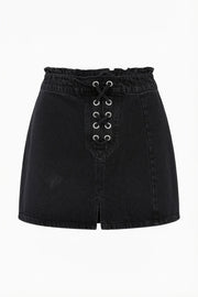 Kaffe Lace-Up Denim Mini Skirt – Black
