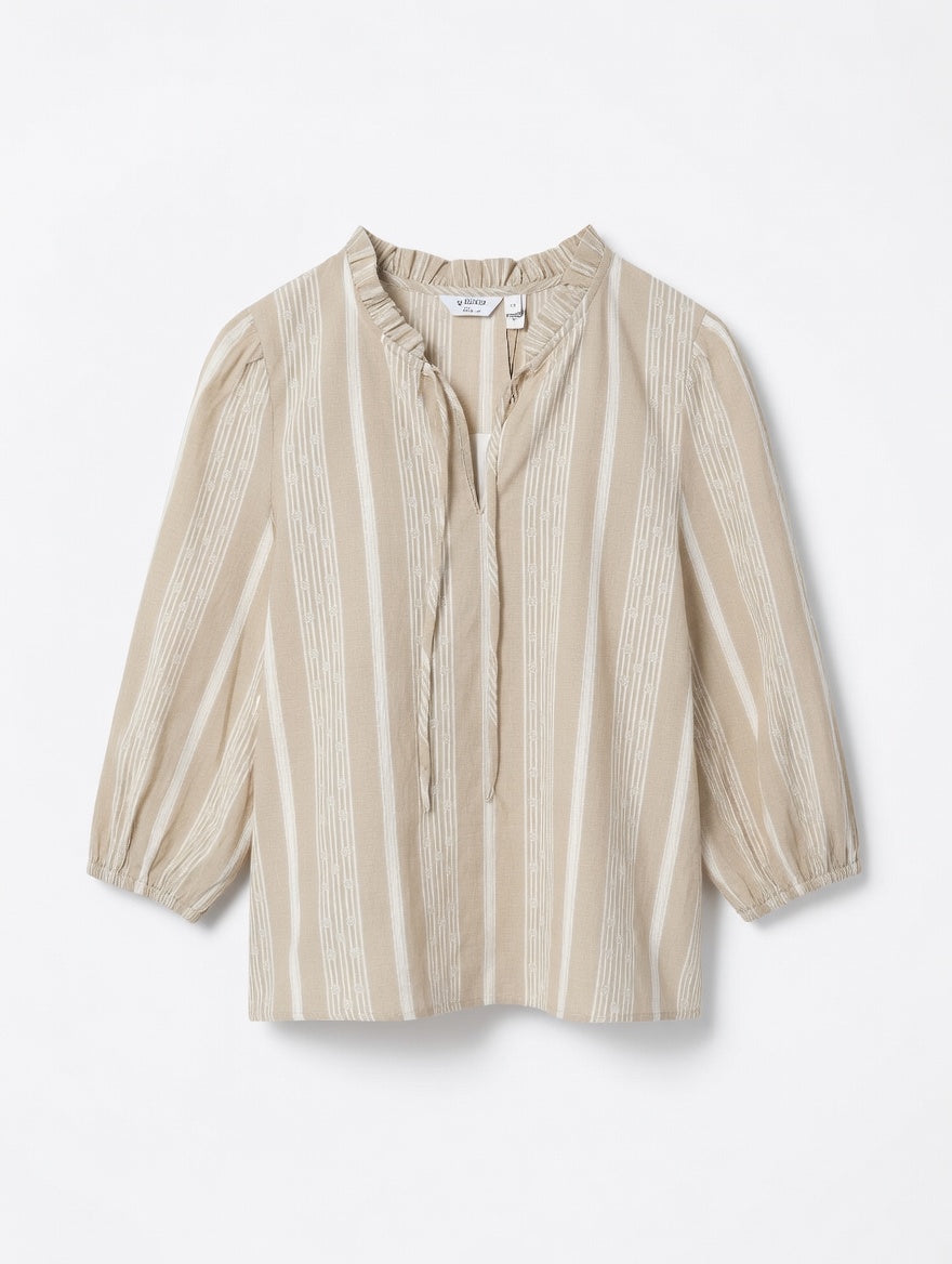 b.young Illiane Striped Blouse – Sand Beige