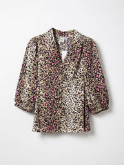 ICHI Filippa Leopard Print Blouse – Beige Pink