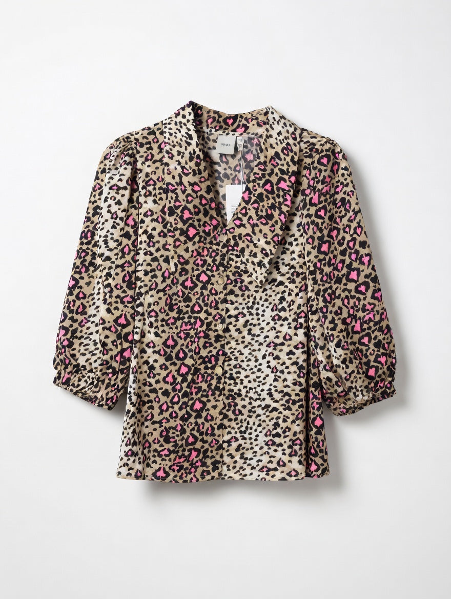 ICHI Filippa Leopard Print Blouse – Beige Pink