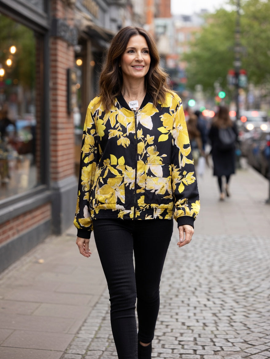 Saint Tropez Grace Floral Bomber Jacket – Black and Yellow