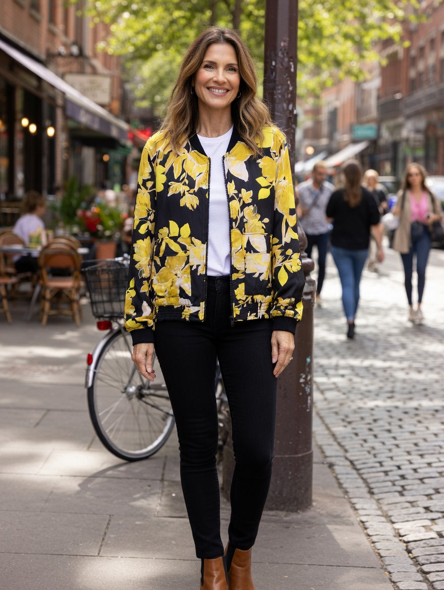 Saint Tropez Grace Floral Bomber Jacket – Black and Yellow