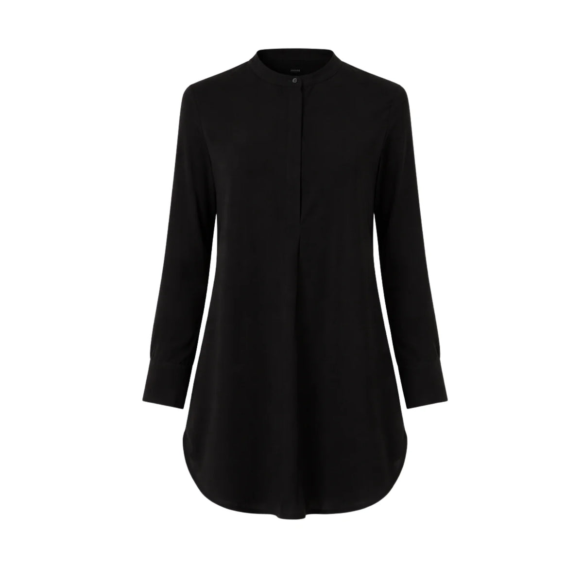 Zero Longline Mandarin-Collar Blouse – Black