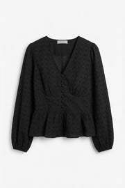 Neo Noir peplum blúz – fekete