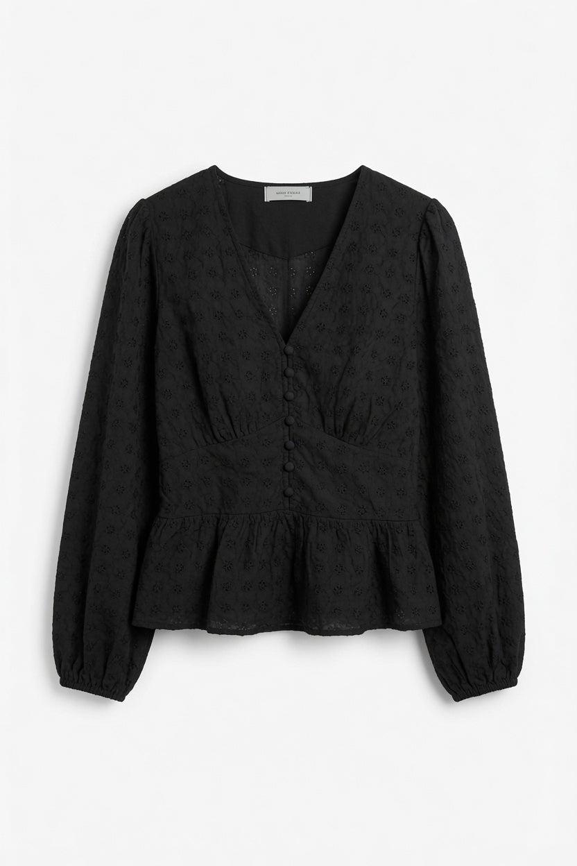 Neo Noir Peplum Blouse – Black