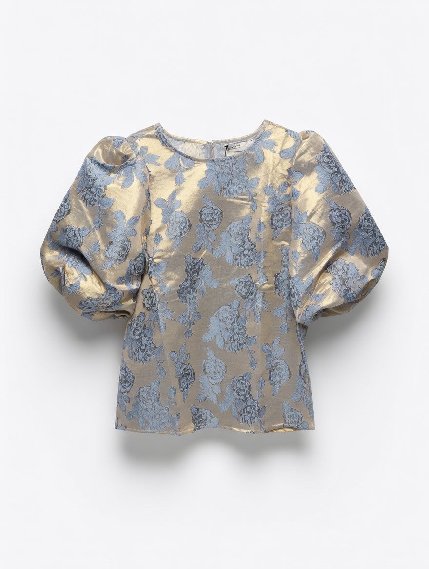 b.young BXEva virágmintás jacquard blúz – arany-kék