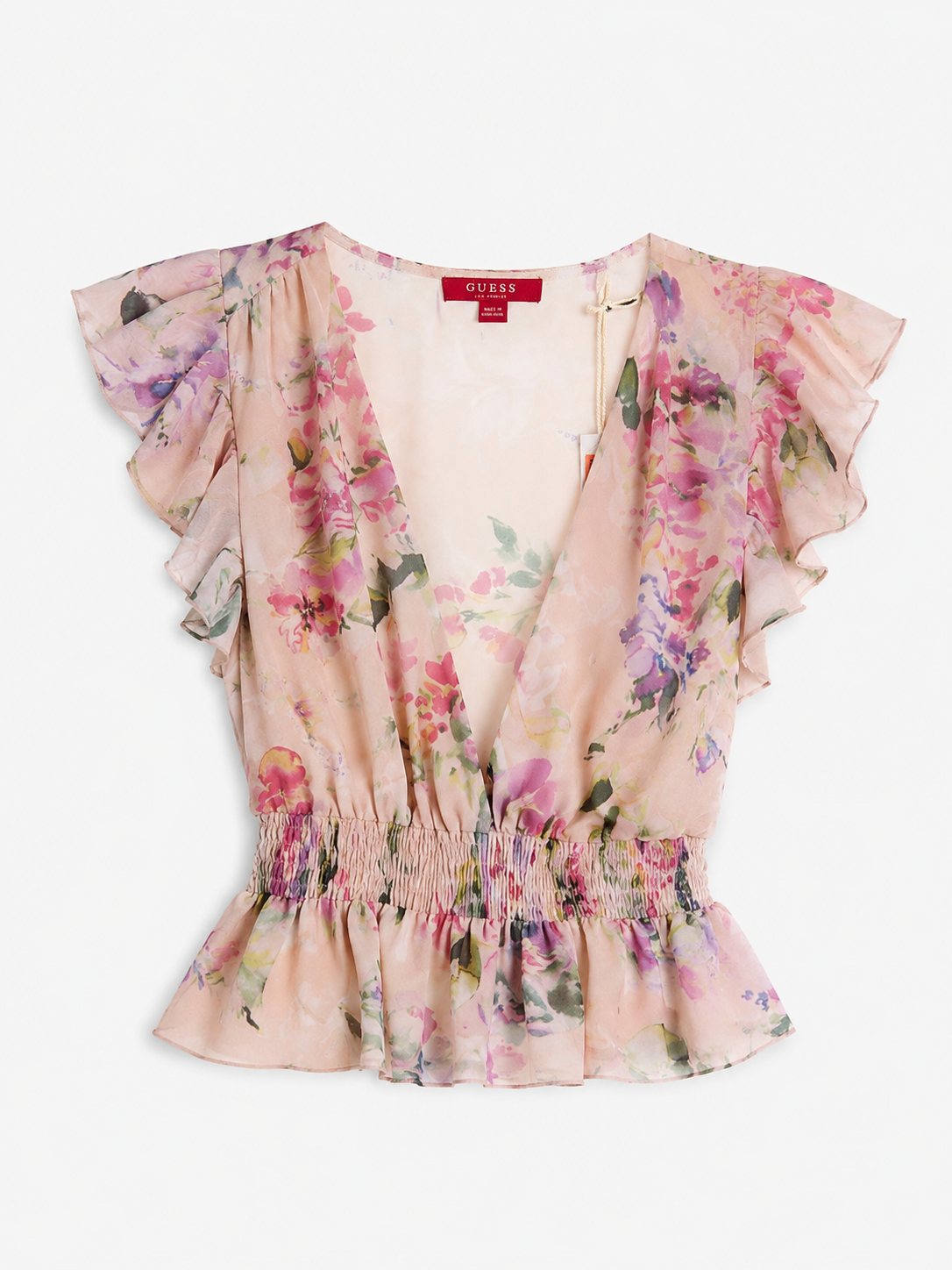Guess Dawn virágmintás peplum felső – rózsaszín
