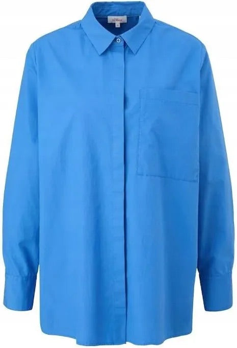 s.Oliver RED LABEL Cotton Shirt with Chest Pocket – Royal Blue