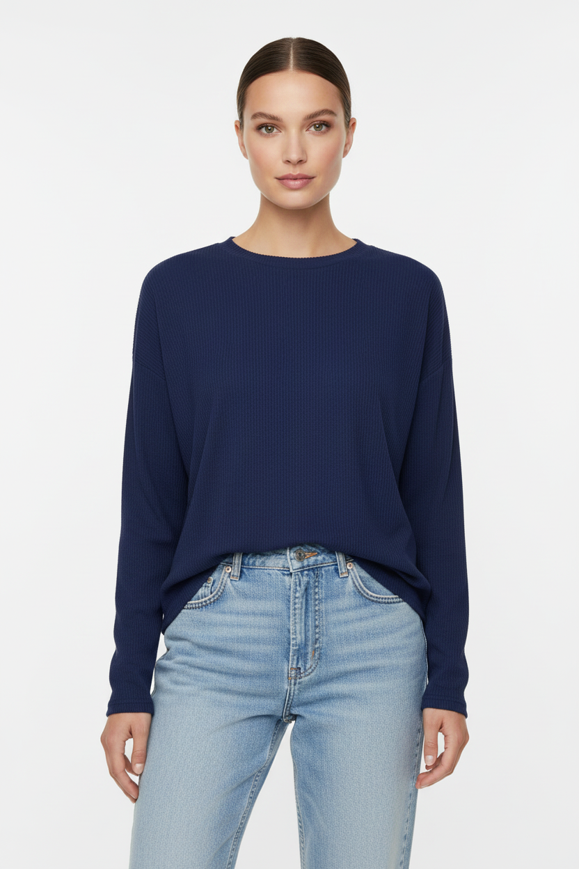 b.young Bypesina texturált, hosszú ujjú felső – Medieval Blue