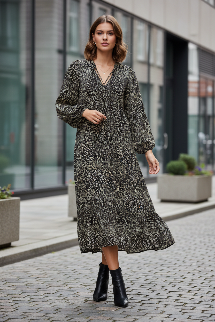 Sorbet Saphia Dotted Print Midi Dress – Black
