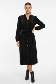 Sorbet Spicy Corduroy Shirt Dress with Belt – Black