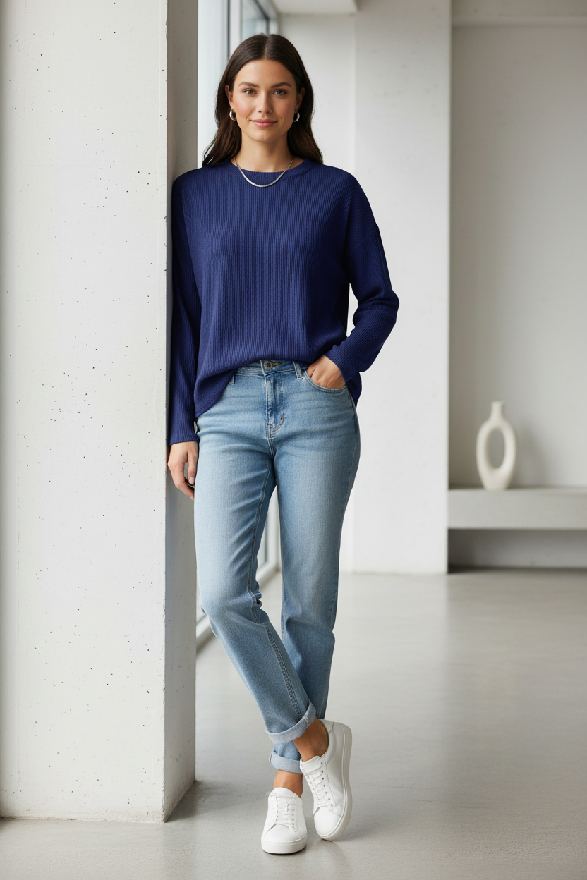 b.young Bypesina texturált, hosszú ujjú felső – Medieval Blue