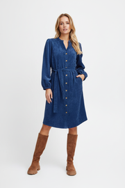 Sorbet Spicy Corduroy Shirt Dress with Belt – Denim Blue