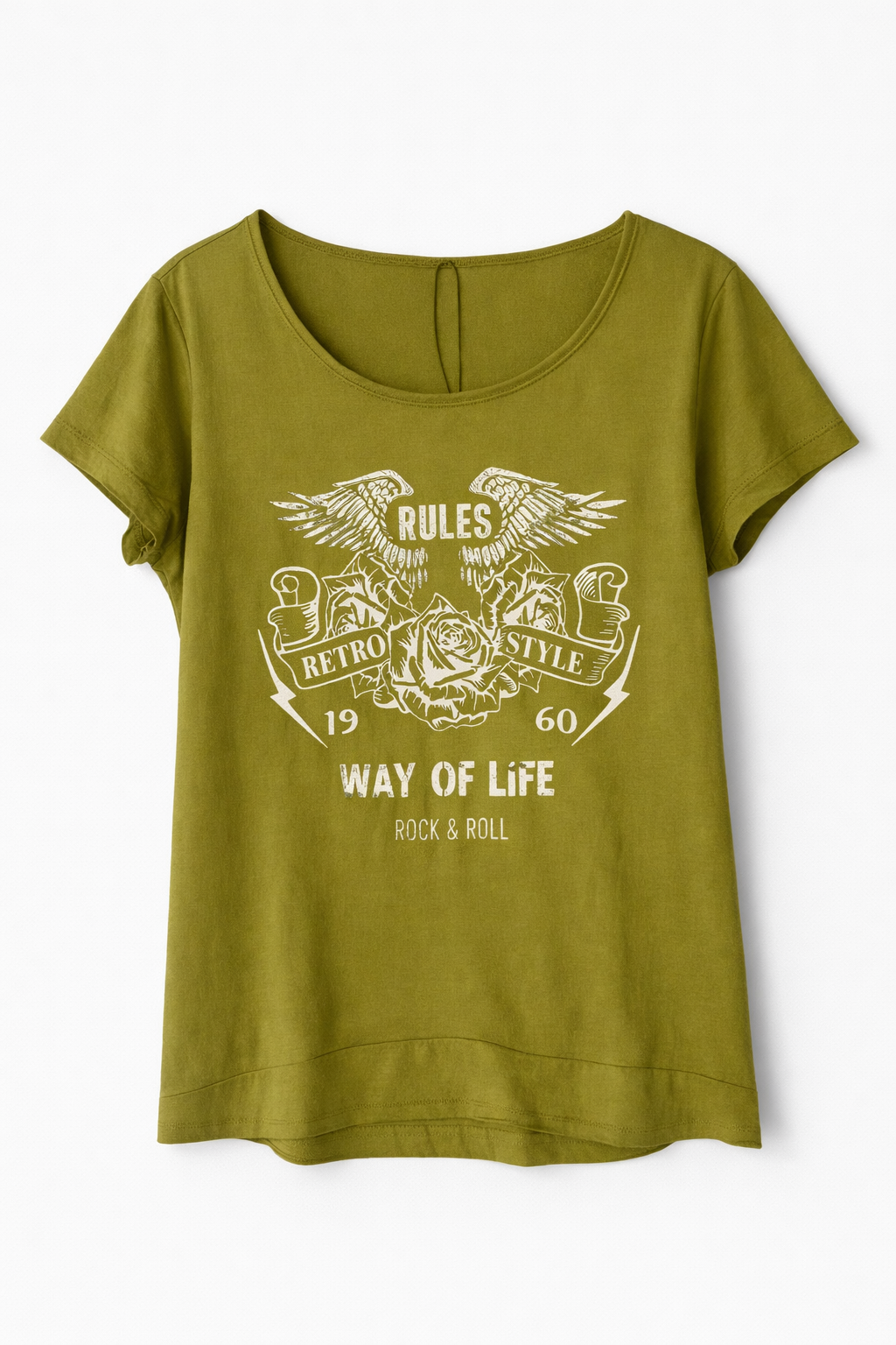Sorbet SBRIMINI Retro Graphic T-Shirt – Olive Green