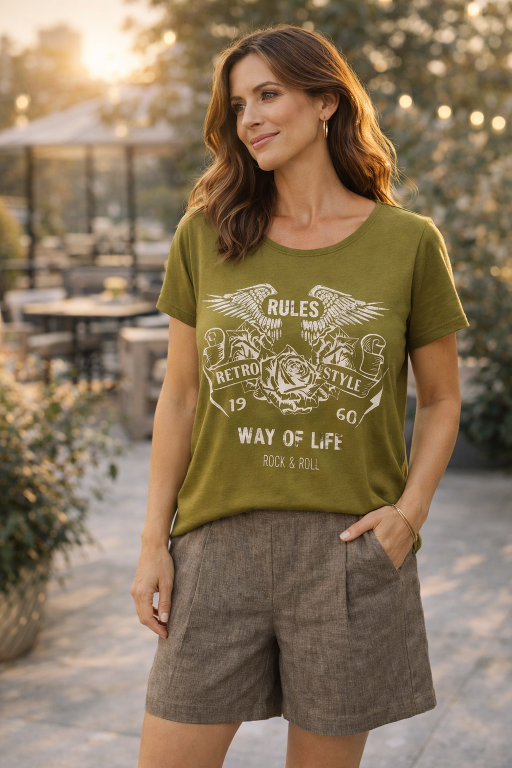 Sorbet SBRIMINI Retro Graphic T-Shirt – Olive Green