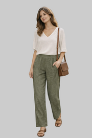 Sorbet SBLIAMO Linen Wide-Leg Trousers – Sage Green